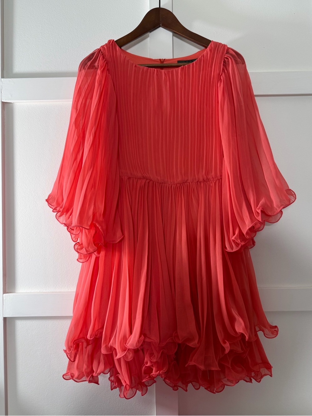 Tov Coral Pink-Red Pleated Chiffon Party Dress Size 38